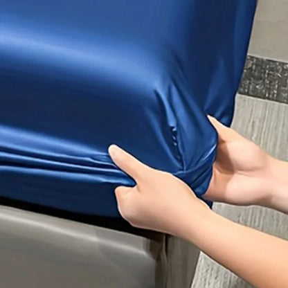 Modern Satin Ice Silk Solid Color Fitted Sheet – Smooth Bedroom Bedspread (Excluding Pillowcases)