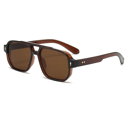 Retro Double Bridge Square Sunglasses – Luxury Rivet Design UV400 Unisex
