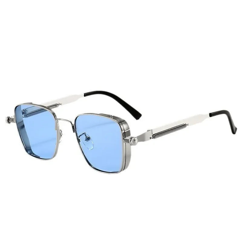 Men Driving Sunglasses Vintage Steampunk Square Sunglasses Metal Frame with Spring Hinges Women Eyepiece Trendy Driver Glasses
