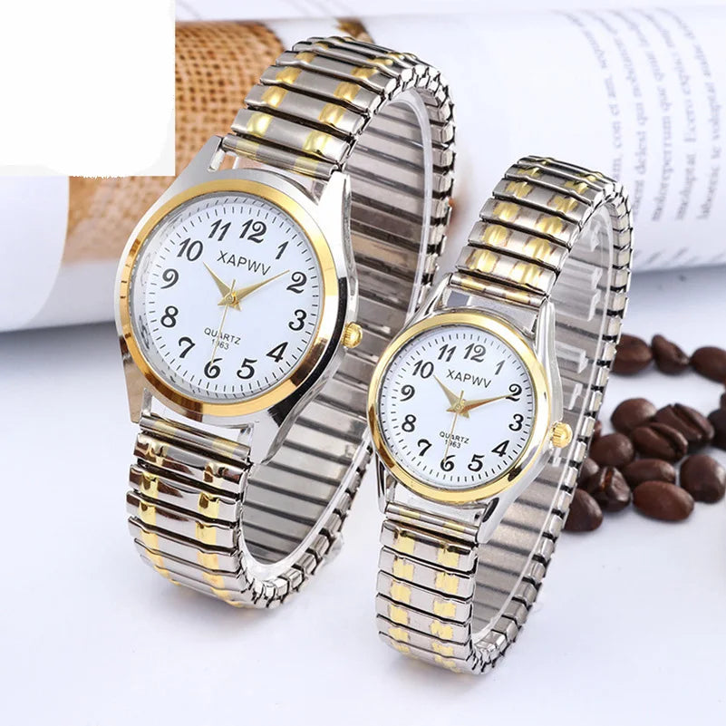 Classic Large Dial Elastic Quartz Fashionable Couple Watch Spring Steel Band Retro Large Digital Student Elderly Watches - BeeTrendyShop.COM
