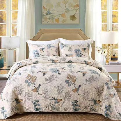 100% Cotton Quilted Bedspread – Rural Retro Bed Cover with Pillowcases for Queen & King Size