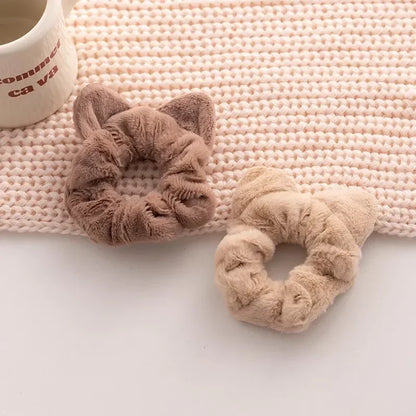 Korean Plush Cat Ear Scrunchies - High Elastic Hair Ties - BeeTrendyShop.COM