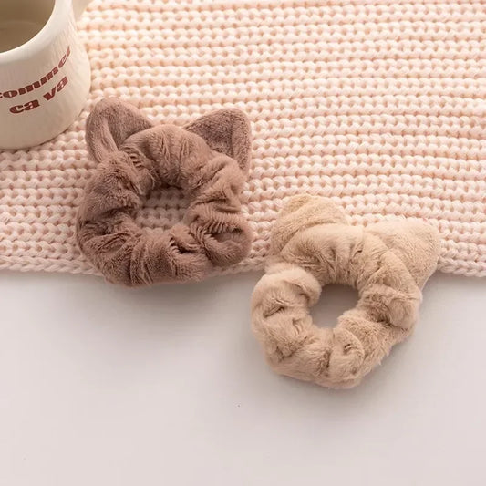 Korean Plush Cat Ear Scrunchies - High Elastic Hair Ties
