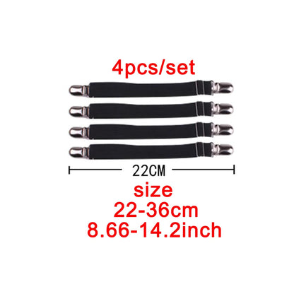 4-Piece Adjustable Elastic Bed Sheet Fastener Set – Sheet Grippers Belt & Mattress Cover Holder