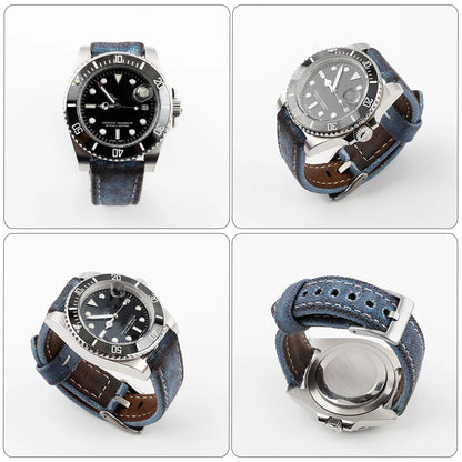 Retro Wet Wax Canvas Watch Band 18mm 19mm 20mm 21mm 22mm Gray Blue Brown Green Denim Strap Replacement Quick Release Watchbands - BeeTrendyShop.COM