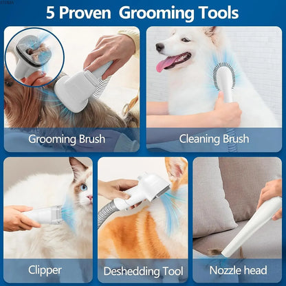 ATUBAN Dog Grooming Vacuum Kit – 2.3L Capacity, 5 Tools, Low Noise Pet Clipper