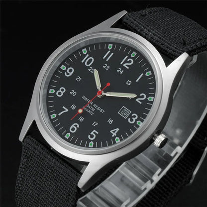 1pc / lot Cheap Watches For Men Fashion Nylon Band Military Army Sports Date Quartz Watch Erkek Barato Saat Reloj Hombre Black - BeeTrendyShop.COM