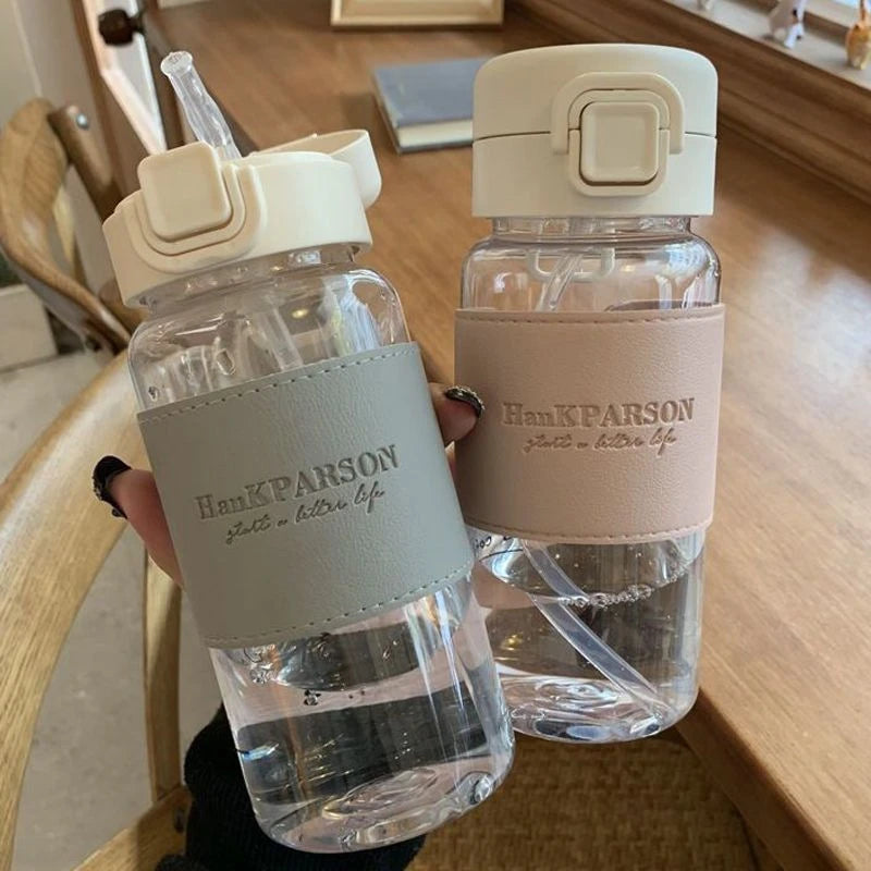 500ml Portable Straw Water Bottle – Cute Leakproof Plastic Drinking Bottle for Milk, Coffee & Juice