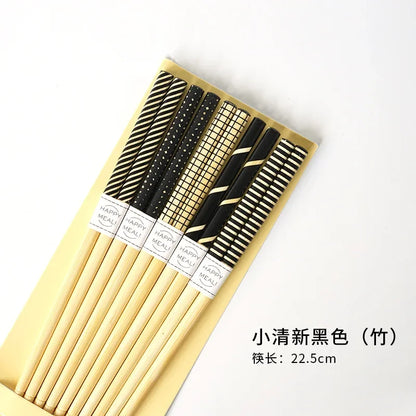5-Pair Cute Multi-Color Bamboo Chopsticks Set – Non-Slip Household Wooden Tableware