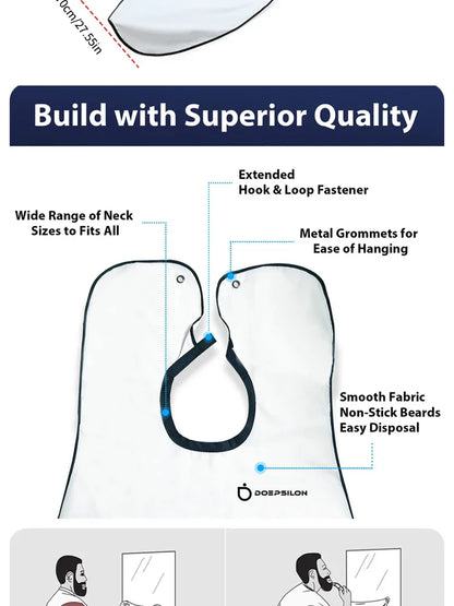 Men's Shaving Apron Beard Catcher Bib 110x70cm – Waterproof Cape with Suction Cups