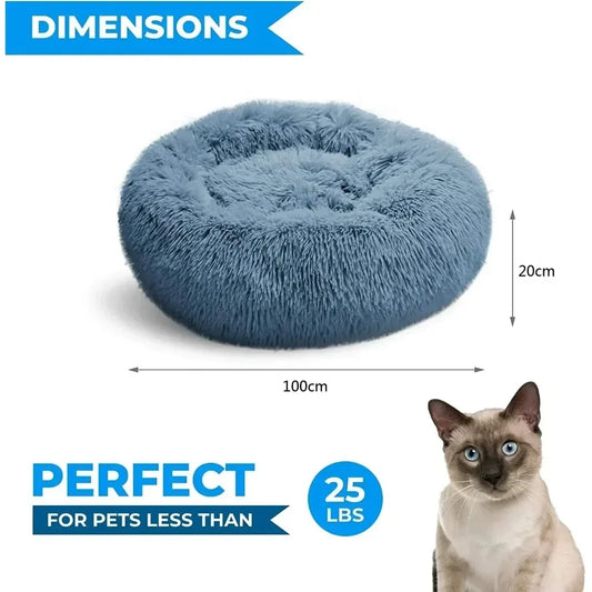Self-Warming Round Pet Bed - Plush, Non-Slip Mat for Cats & Dogs