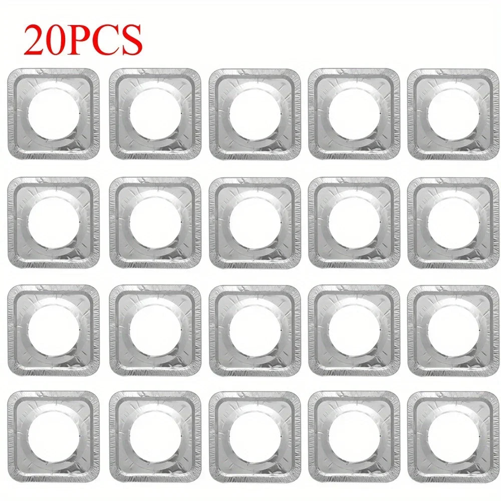 Disposable Aluminum Foil Burner Covers – Oil-Proof Gas Cooktop Stove Liners for Easy Cleaning | 20pcs