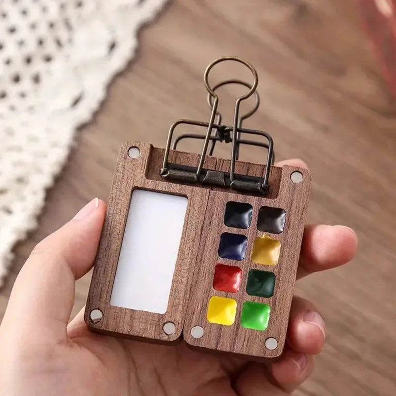 Empty Wooden Watercolor Palette Portable Mini Travel