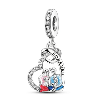 925 Sterling Silver Mom & Daughter Heart Charm – Mother's Day DIY Jewelry