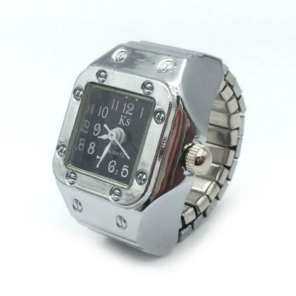 Vintage Punk Finger Watch Mini Elastic Strap Alloy Watches Couple Rings Jewelry Clock Retro Roman Quartz Watch Rings Women Men - BeeTrendyShop.COM