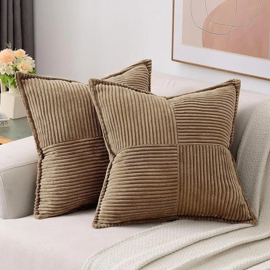 Broadside Ttriped Throw Cushion Cover 45x45cm Corduroy Pillow Covers with Splicing 18x18Inch Pillowcase for Sofa  Bed Livingroom