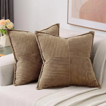 Corduroy Striped Throw Cushion Cover 45x45cm – Splicing Pillowcase for Sofa, Bed & Living Room