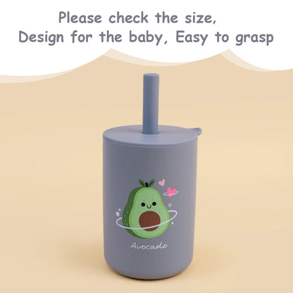 Baby Feeding Straw Cup – Anti-Hot Leakproof Silicone Toddler Water Bottle