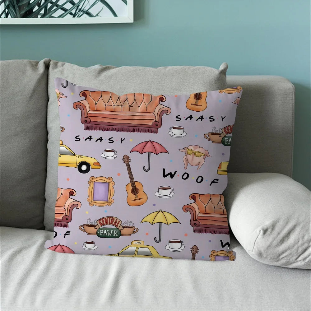 Classic Friends TV Show Cushion Cover – Sofa & Bedroom Headboard Backrest Square Pillowcase