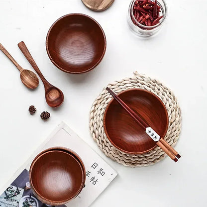 Japanese Jujube Wood Round Soup Bowl – Large Creative Children's Rice & Tableware Bowl