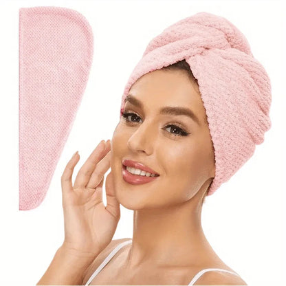 Solid Color Hair Towel Textured Dry Hair Cap 9.8 "X 25.5" Absorbent Hair Towel Wrap for Button-down Women - BeeTrendyShop.COM