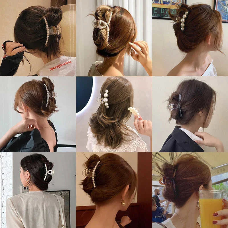 Korean Big Pearl Hair Claw Clip – Elegant Hairgrip Barrette for Women & Girls