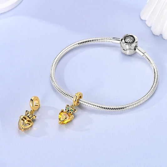 New 925 Sterling Silver Two Tone Golden Sunflower Lucky Stars Charm Fit Bracelet & Necklace Sun Moon Diamond Charm Jewelry DIY