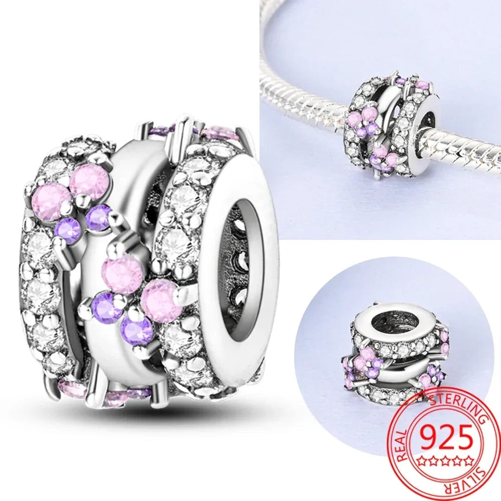 925 Sterling Silver Colorful Butterfly Cherry Flower Fashions Beads Clip Charm for Original DIY Bracelet Fine Jewellery