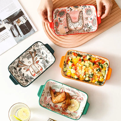Forest Animals Ceramic Baking Pan with Handle – Salad Bowl & Au Gratin Dish