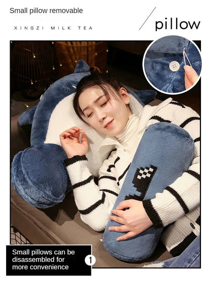 Cute Shark Plush Backrest Cushion – Soft Removable Reading & Lumbar Pillow for Sofa & Bed | 60x45 & 80x55cm