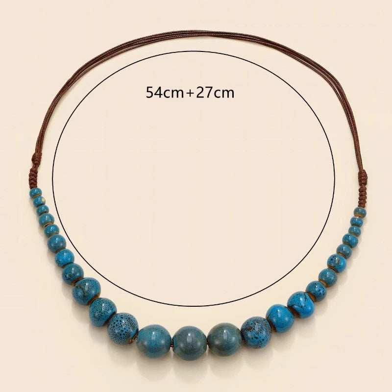 Colorful Handmade Ceramic Necklace – Multilayer Boho Beaded Jewelry