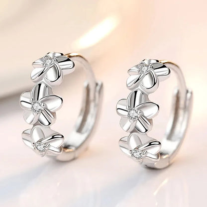925 Sterling Silver Zircon Flower Stud Earrings – Cute Crystal Jewelry for Women