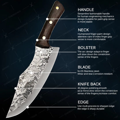 Handmade Forged Meat Cleaver & Boning Knife – Kitchen, Fishing & BBQ Knife with Cover