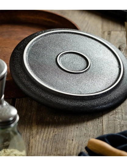 Japanese-Style Black Ceramic Plate Set – Steak & Western Food Dinnerware for Home & Kitchen