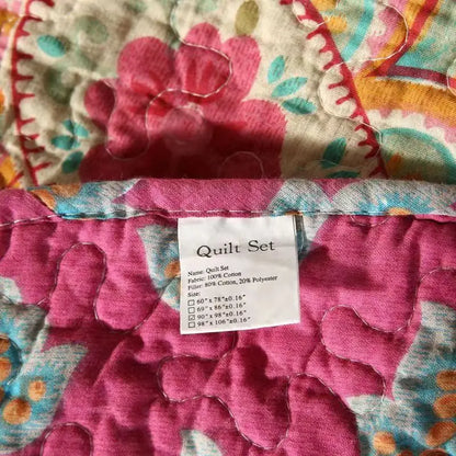 100% Cotton Quilted Bedspread – Rural Retro Bed Cover with Pillowcases for Queen & King Size
