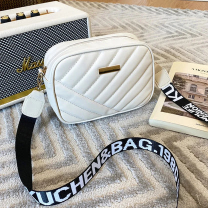 High quality women's PU rolling strip camera bag shoulder bag mobile phone bag casual crossbody bag - BeeTrendyShop.COM