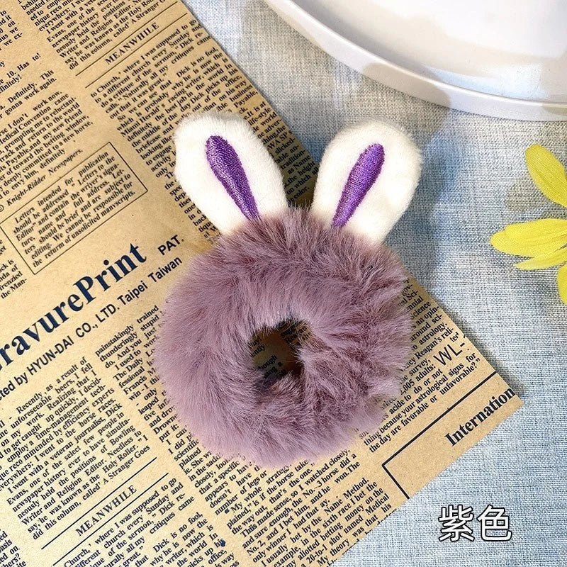 1PC 3D Plush Bunny Ear Hair Ties for Girls & Women