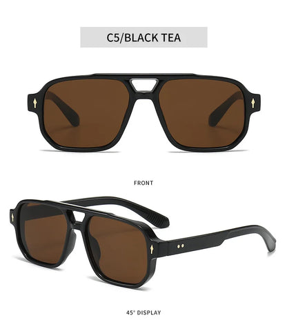 Retro Double Bridge Square Sunglasses – Luxury Rivet Design UV400 Unisex