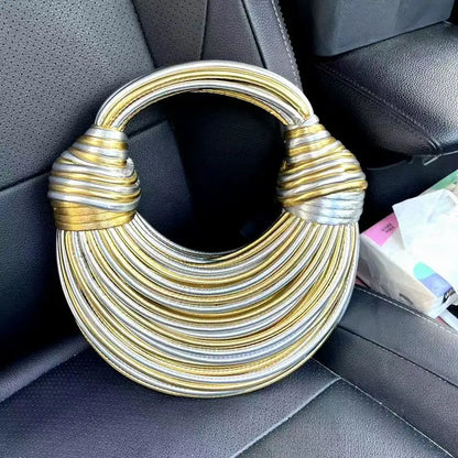 Handbags for Women 2025 New Gold Luxury Designer Brand Handwoven Noodle Bags Rope Knotted Pulled Hobo Silver Evening Clutch Chic - BeeTrendyShop.COM