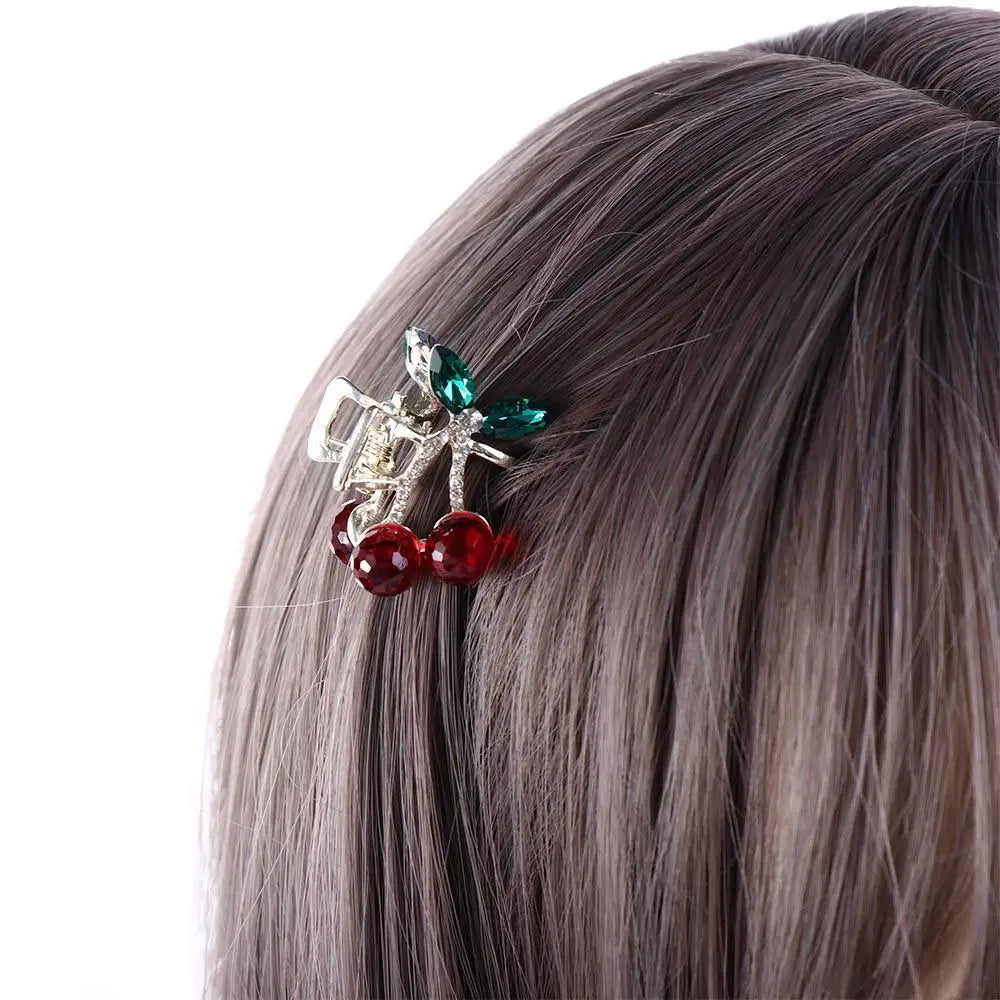 Mini Rhinestone Cherry Hair Claw Clip – Korean Style Sparkle Hairpin for Women