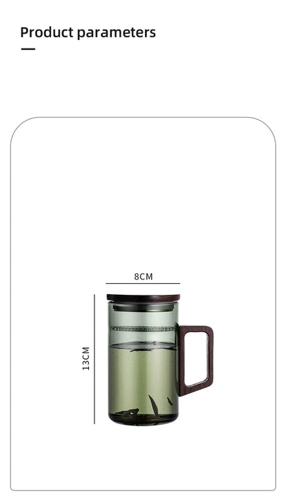 Glass Coffee Mug with Wooden Handle – Transparent Tea Cup Kitchen Coffeeware