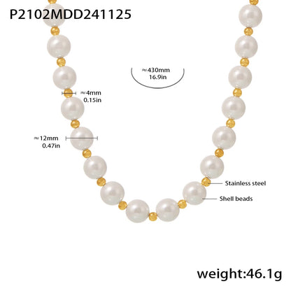 Shell Beaded Stainless Steel Necklace – 18K Gold Plated Clavicle Chain