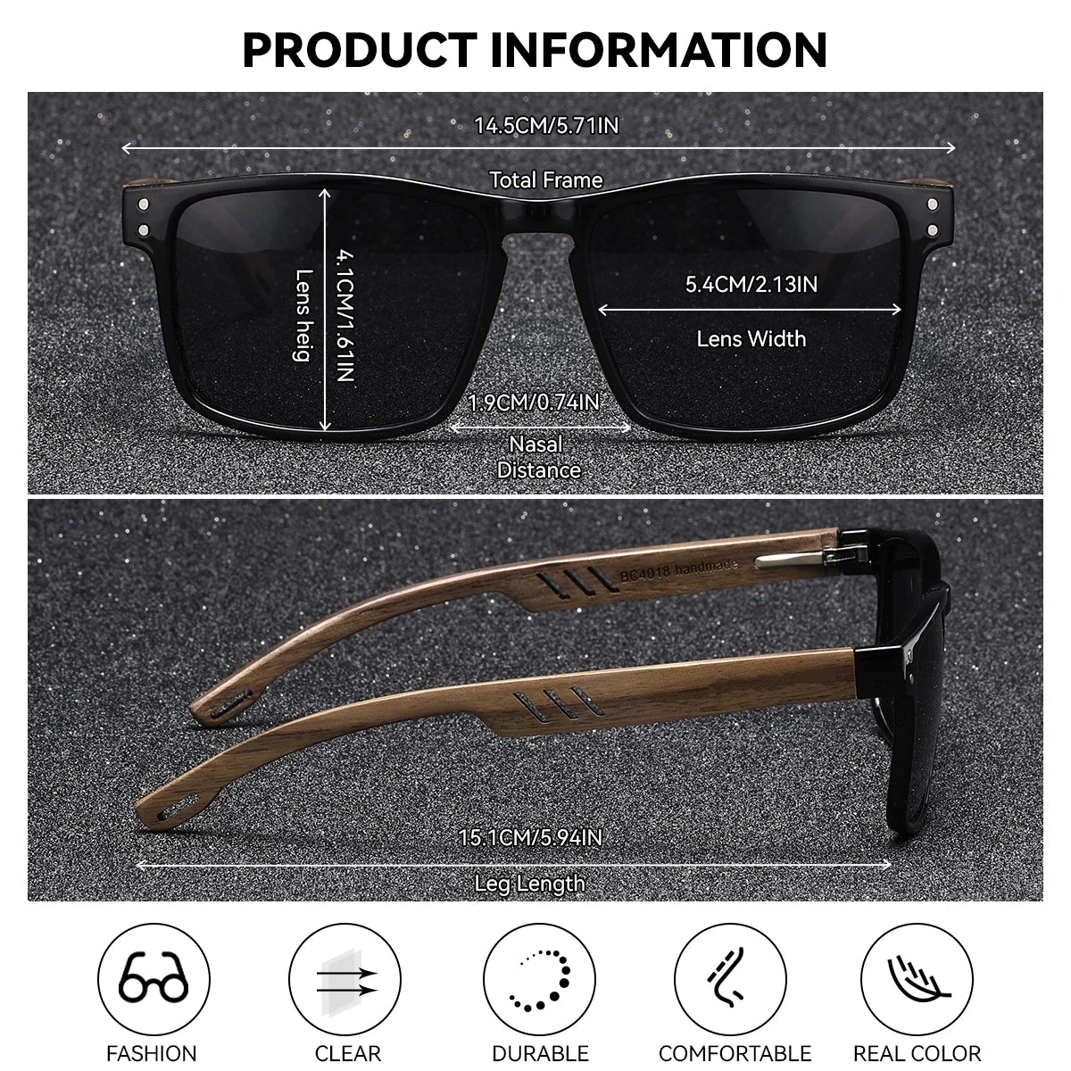 BARCUR Handmade Wood Sunglasses – Polarized UV400 Square Frame