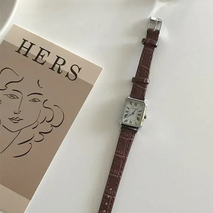 Retro Watches Classic Casual Quartz Dial Leather Strap Band Rectangle Clock Fashionable Wrist Watches for Women - BeeTrendyShop.COM