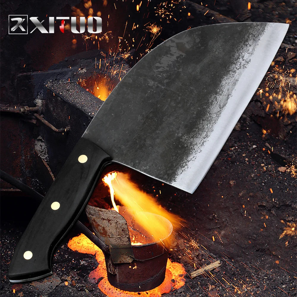 Handmade Forged Cleaver Knife Chef Knife High Hardness Steel Blade Full Tang Butcher Slaughter Pro Kitchen Chopping Slicing Tool
