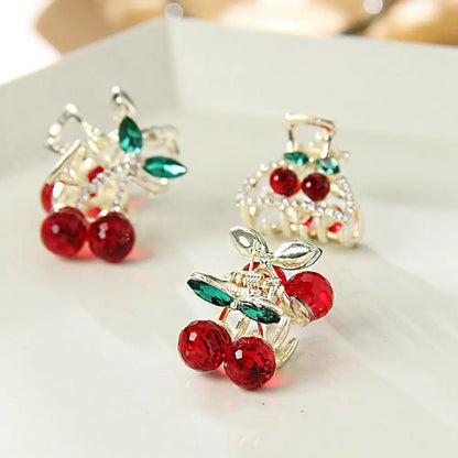 Mini Rhinestone Cherry Hair Claw Clip – Korean Style Sparkle Hairpin for Women