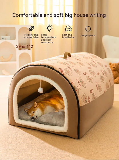 Extra Large Dog Bed - Winter Warm House-Style Bed with Removable Cover - BeeTrendyShop.COM