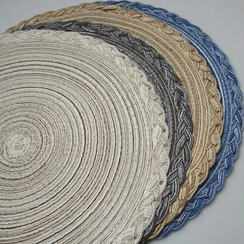 Round Braided Placemats 38cm – Woven Washable Non-Slip Table Mats for Dining | Set of 4