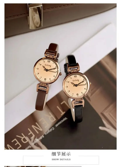 Retro High-end Round Dial Quartz Watches for Women PU Leather Strap Wristwatches Fashion Simple Temperament Girls Watch Gifts - BeeTrendyShop.COM