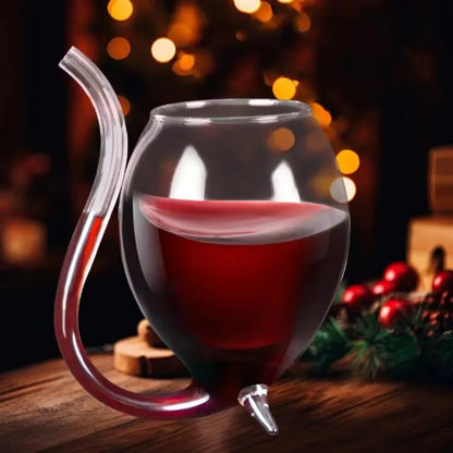 Clear Wine Glass Cup with Straw – Cocktail Beer Drinks Bar Gift